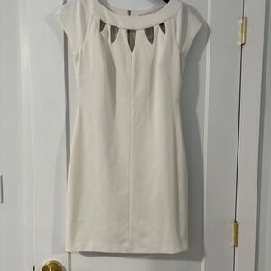 Laundry by Design‎ White Dress Cutout Neckline Sleeveless Sheath Party Career